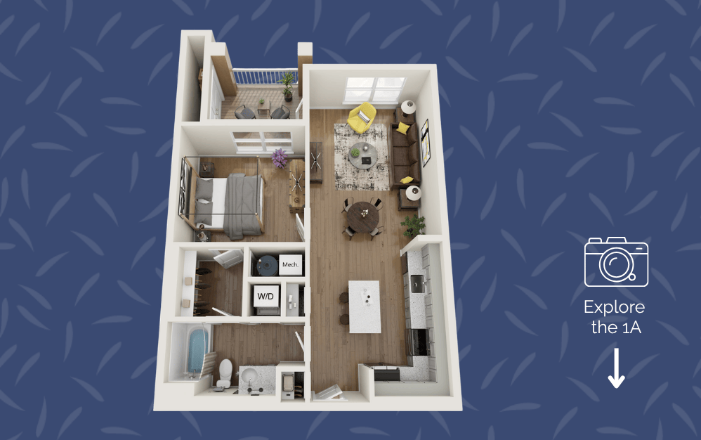 1 A - 1 bedroom floorplan layout with 1 bathroom and 735 square feet (Residence Floorplan)