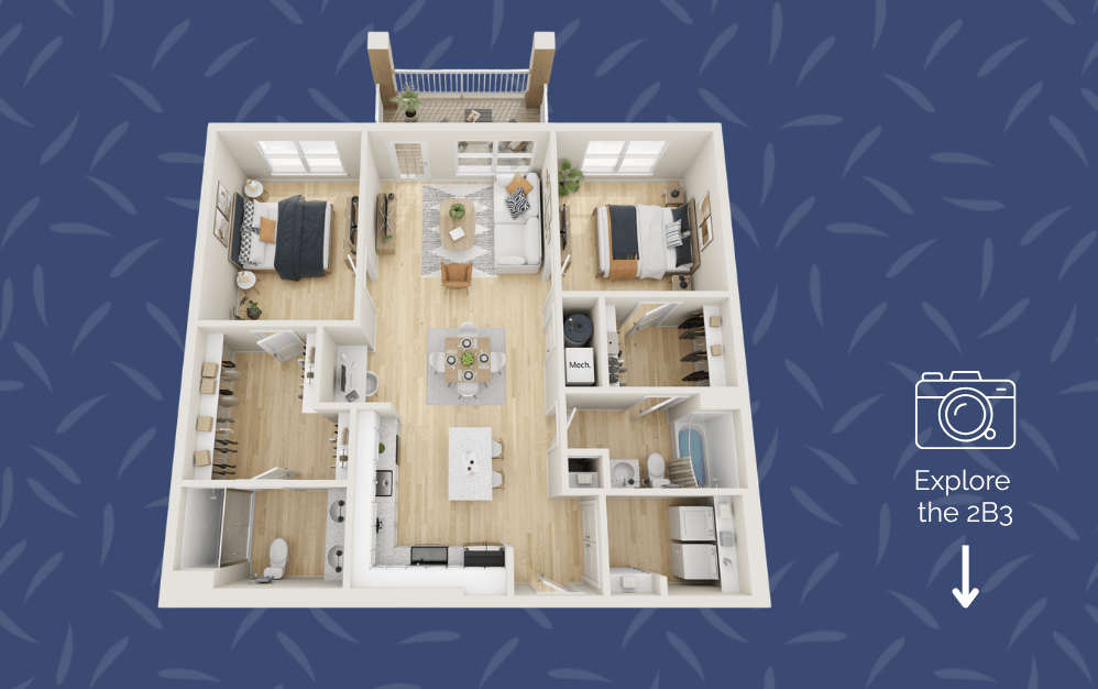 2B3 - 2 bedroom floorplan layout with 2 bathrooms and 1186 square feet