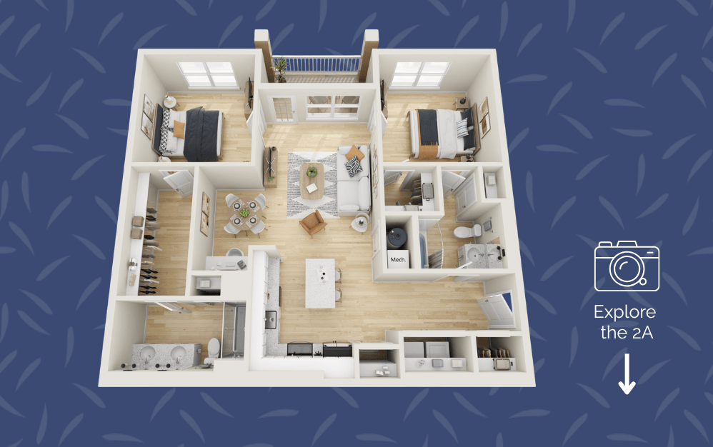 2A - 2 bedroom floorplan layout with 2 bathrooms and 1146 square feet (Residence Floorplan)