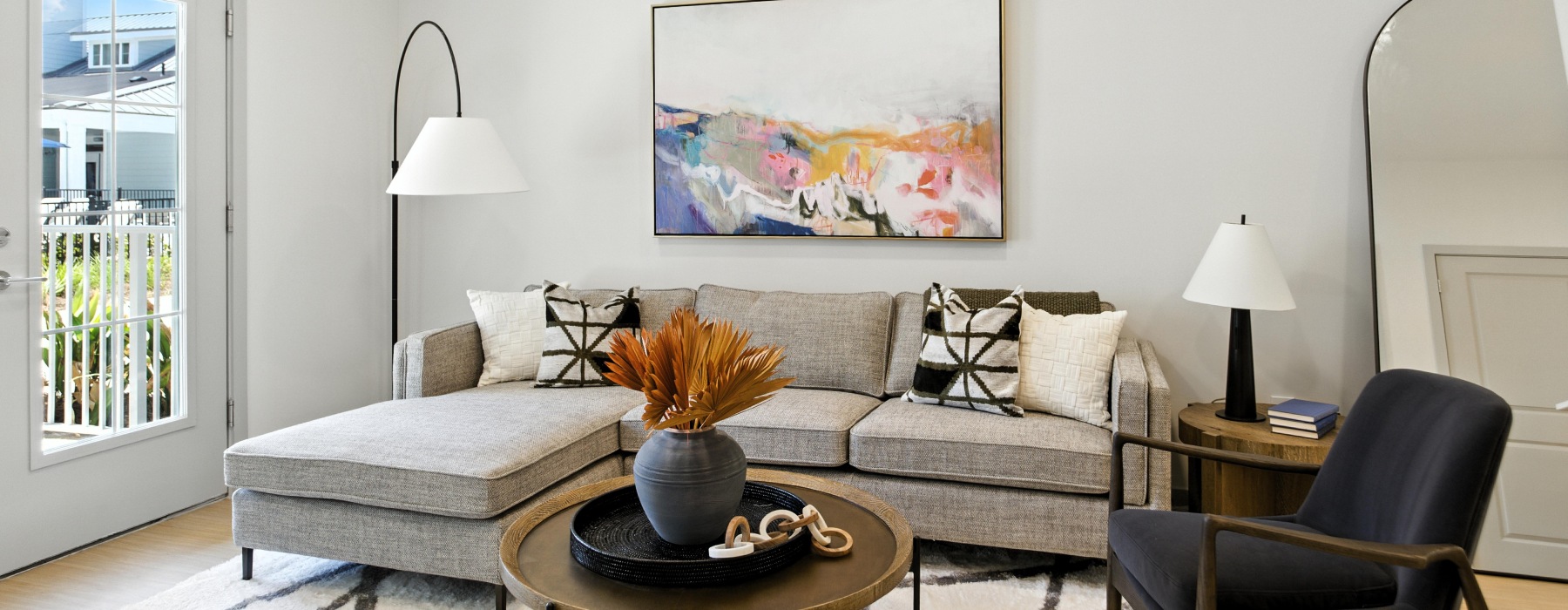 living room with sofa and side chair