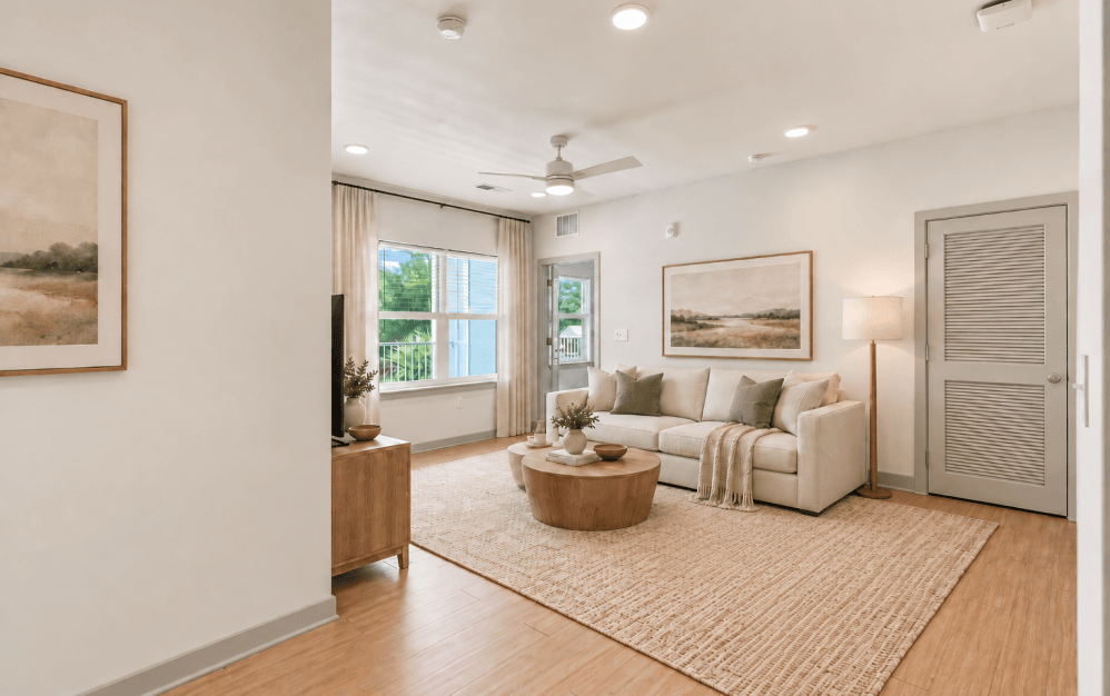Living Room with Large Balcony Windows