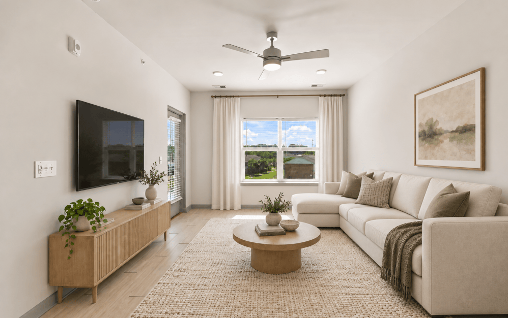 1 A - 1 bedroom floorplan layout with 1 bathroom and 735 square feet (Expansive Living Area)