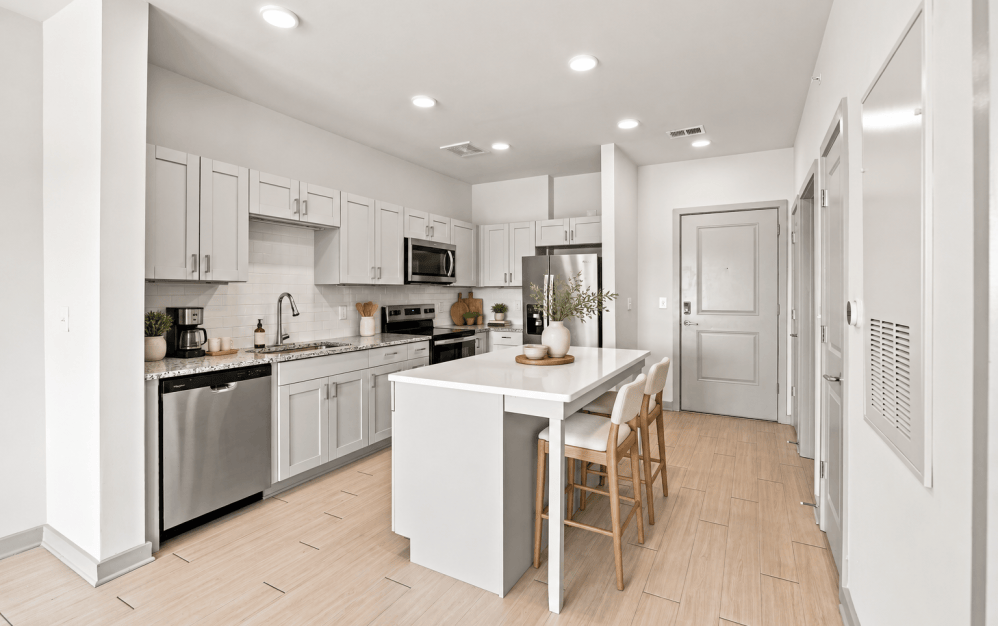 1 A - 1 bedroom floorplan layout with 1 bathroom and 735 square feet (Gourmet Designer Kitchen)